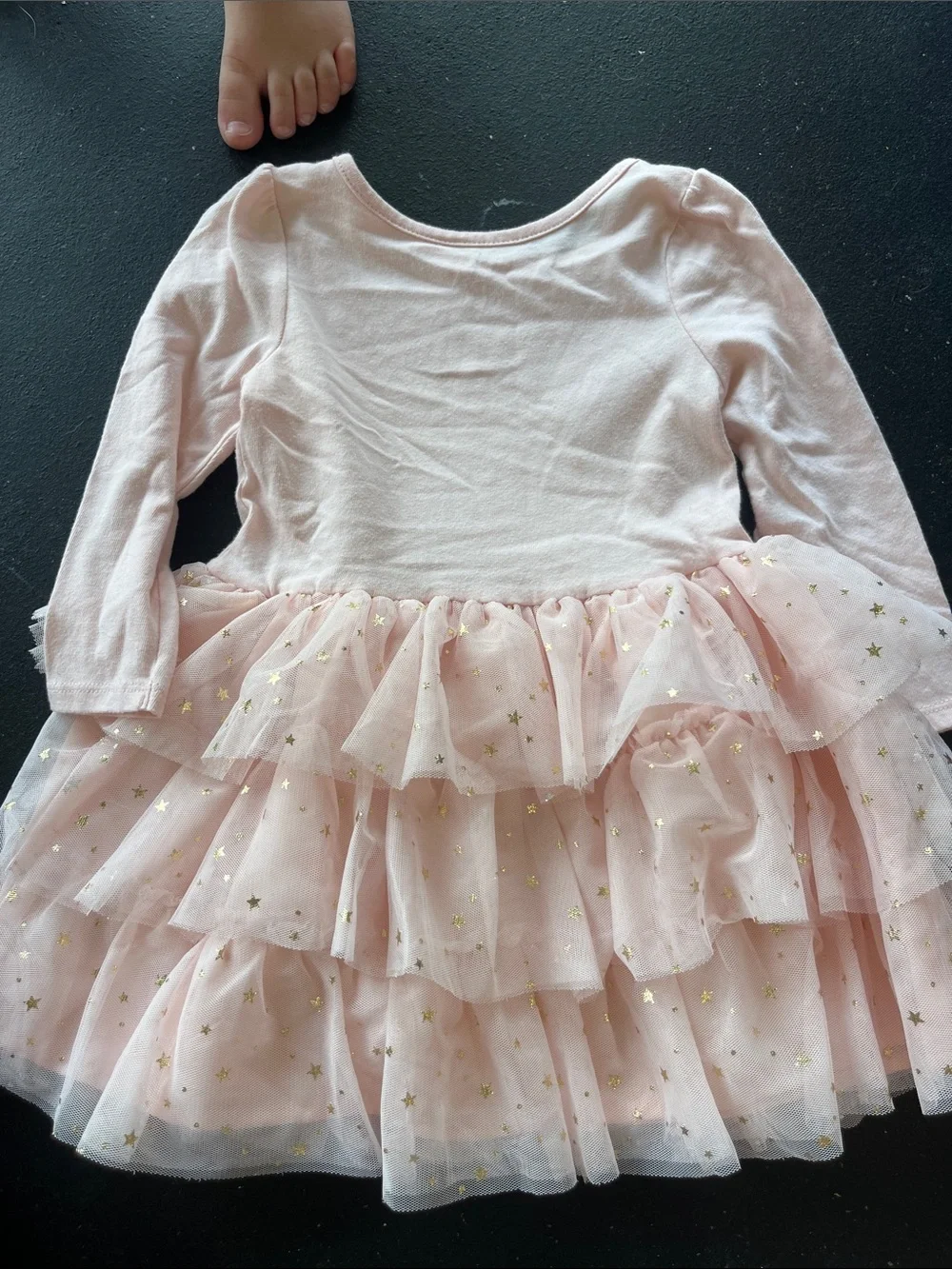 Cat & Jack Pink Long-Sleeve Tulle Star Tiered Dress